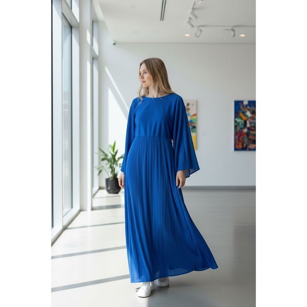 Shein Blue Cape Assymetrical Sleeve Maxi Dress Size 12/XL